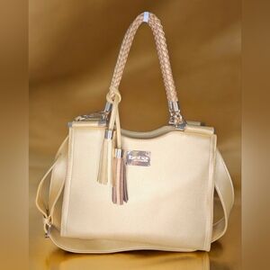 Bebe Gold Natalie Shopper Tote Satchel With Braided Handle NWOT